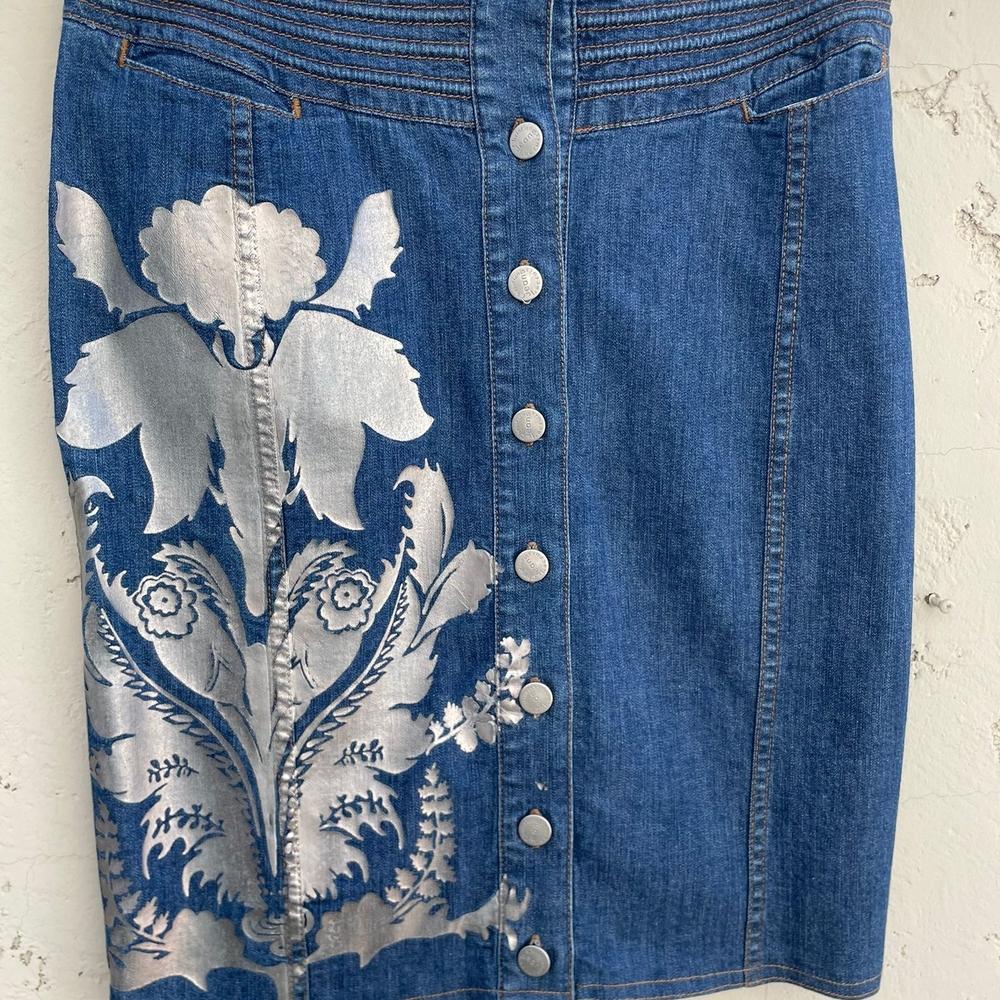 Christian Lacroix Blue Pencil Skirt with Embellished Design for Casual Work
